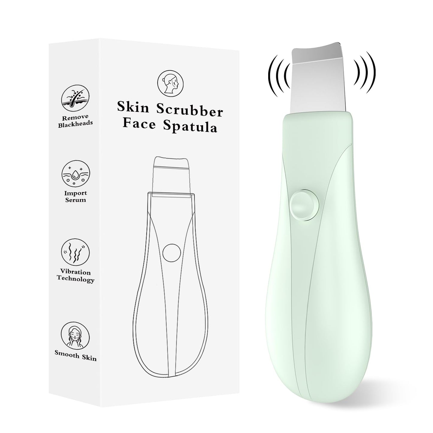 Dual-Mode Blackhead Remover Tools- Skin Scrubber Face Spatula | Battery/Handheld Face Scraper for Deep Cleansing, Skin Care Tool for Men and Women (Green)