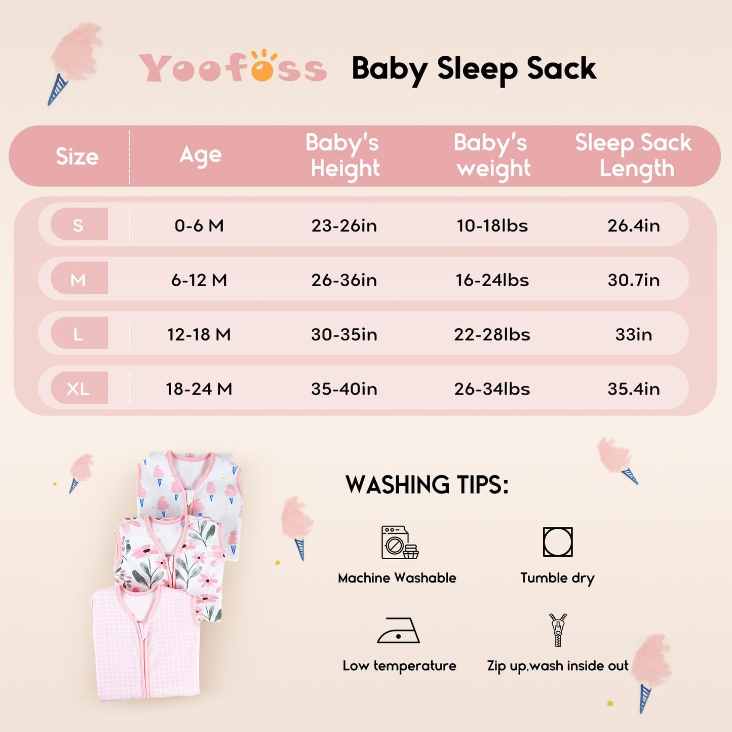 Yoofoss Baby Sleep Sack 6-12 Months 0.5 Tog Wearable Blanket for Baby, 3 Pack 100% Organic Cotton Infant Toddler Sleeping Sack 2-Way Zipper Lightweight Sleep Sack
