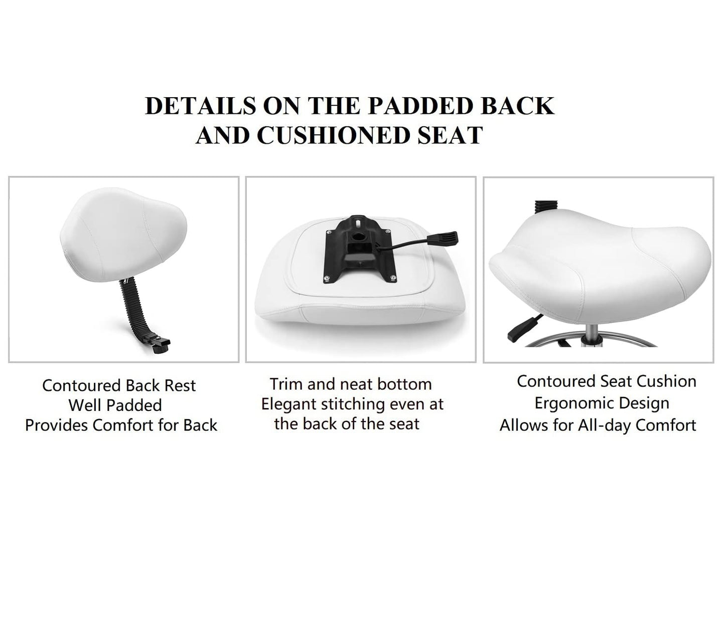 Kaleurrier Ergonomic Drafting Chair with Back Support,Multi-Functional Height Adjustable Swivel Rolling Stool,Multi-Purpose Home Office Desk Chair (White)