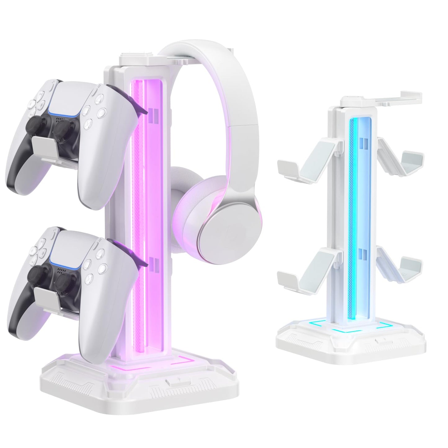 KDD RGB Headset Stand with 9 Light Modes - Controller Holder for Desk - Rotatable Headphone Stand & Detachable Controller Hook for PC Earphone Accessories(White)