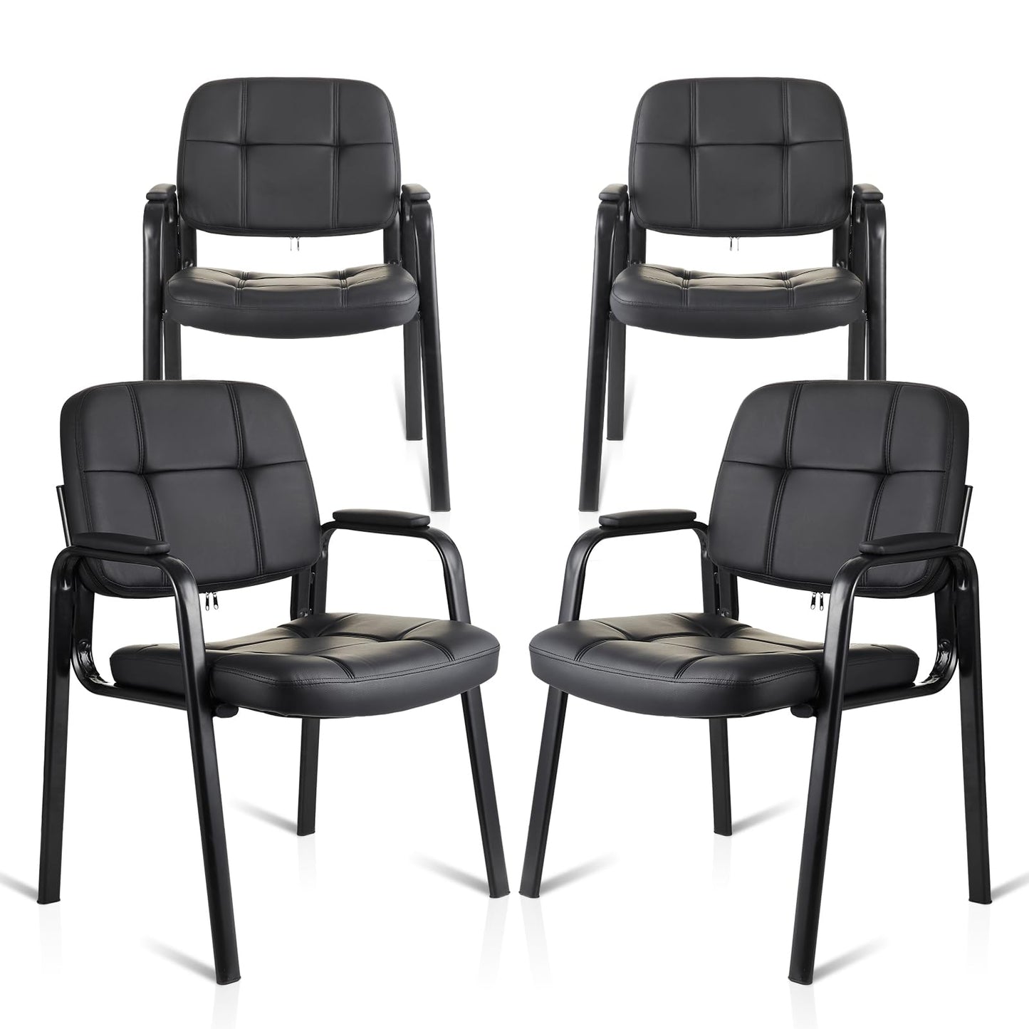 CLATINA Waiting Room Guest Chair with Bonded Leather Padded Arm Rest for Office Reception and Conference Desk Black 4 Pack
