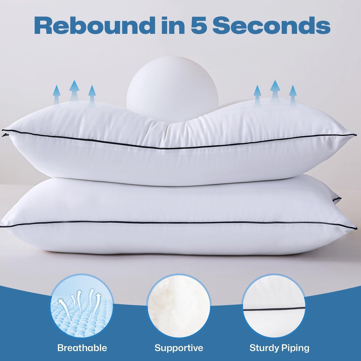 GOHOME Pillows Queen Size Set of 4 - Bed Pillows for Sleeping 4 Pack, Cooling Supportive Hotel Pillows with Premium Soft Down Alternative Fill for Side Stomach and Back Sleepers