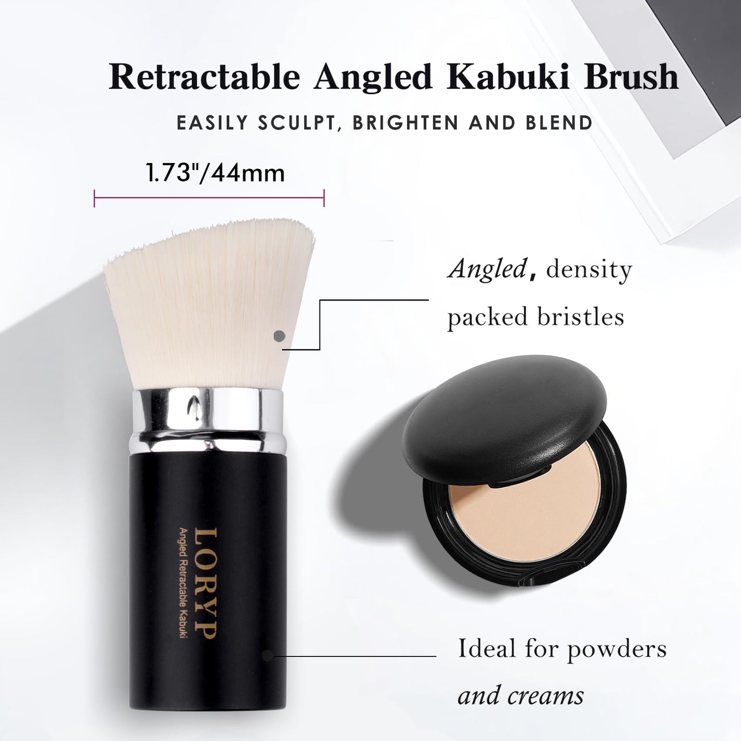 LORYP Retractable Makeup Brush Matte Black Kabuki Foundation Brush for liquid Cream and Powder Makeup 2 Pack Travel Makeup Brush Set