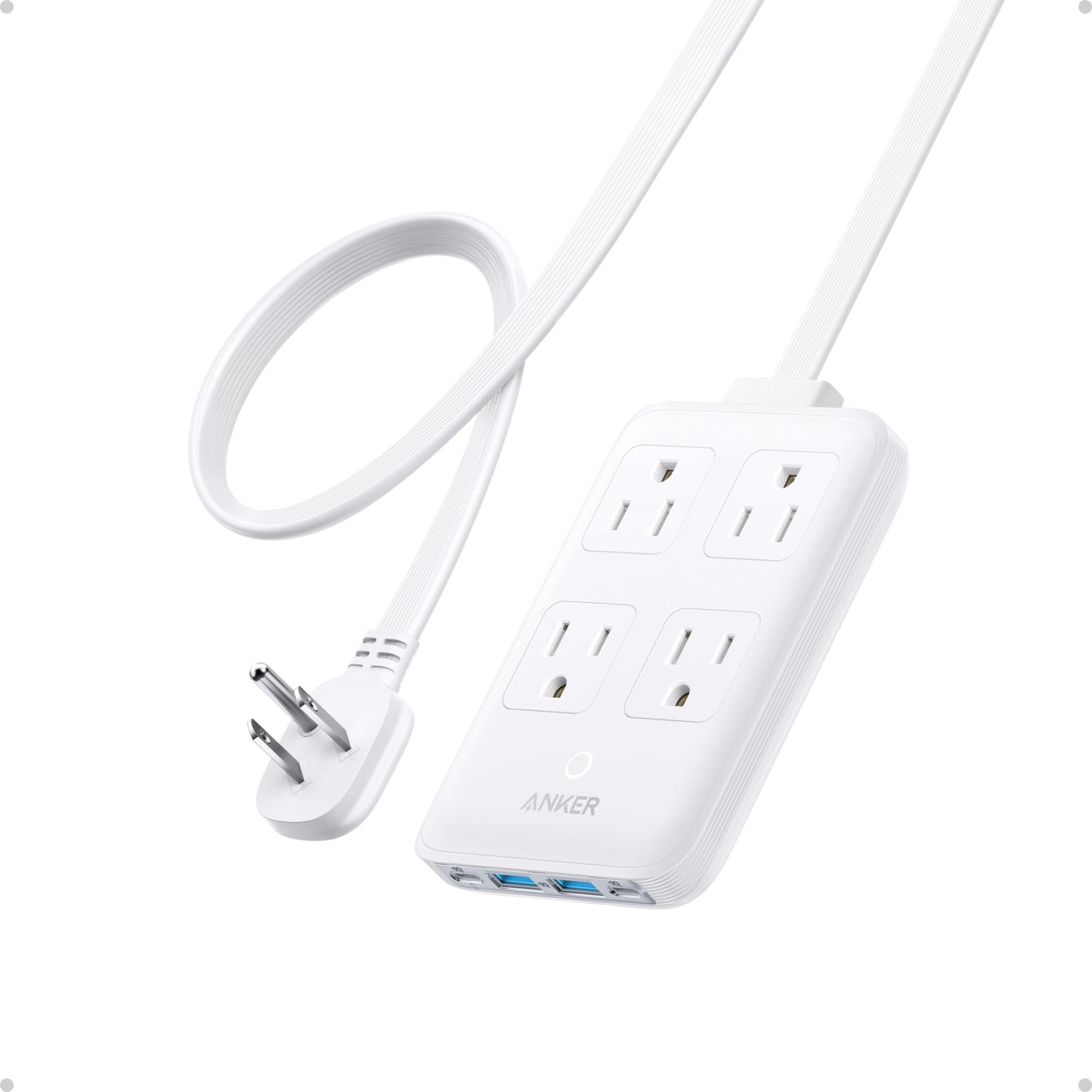 Anker Charging Station, 20W Max 8-in-1 USB-C Power Strip for iPhone 15/14 and MacBook Air/Pro, 5 ft Thin Cord with 4 AC, 2 USB-A, and 2 USB-C Ports, Fast Charging Desktop Charger for Travel, Office