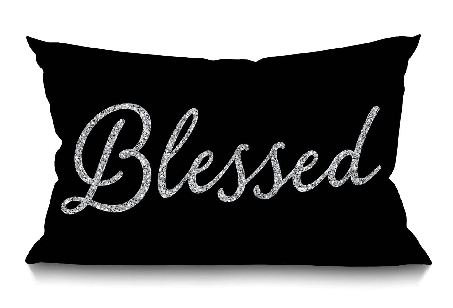 Smooffly Inspirational Blessed Words Waist Lumbar Black Cotton Linen Throw Pillow case Cushion Cover for Sofa Home Decorative Oblong 12"x20" Inches