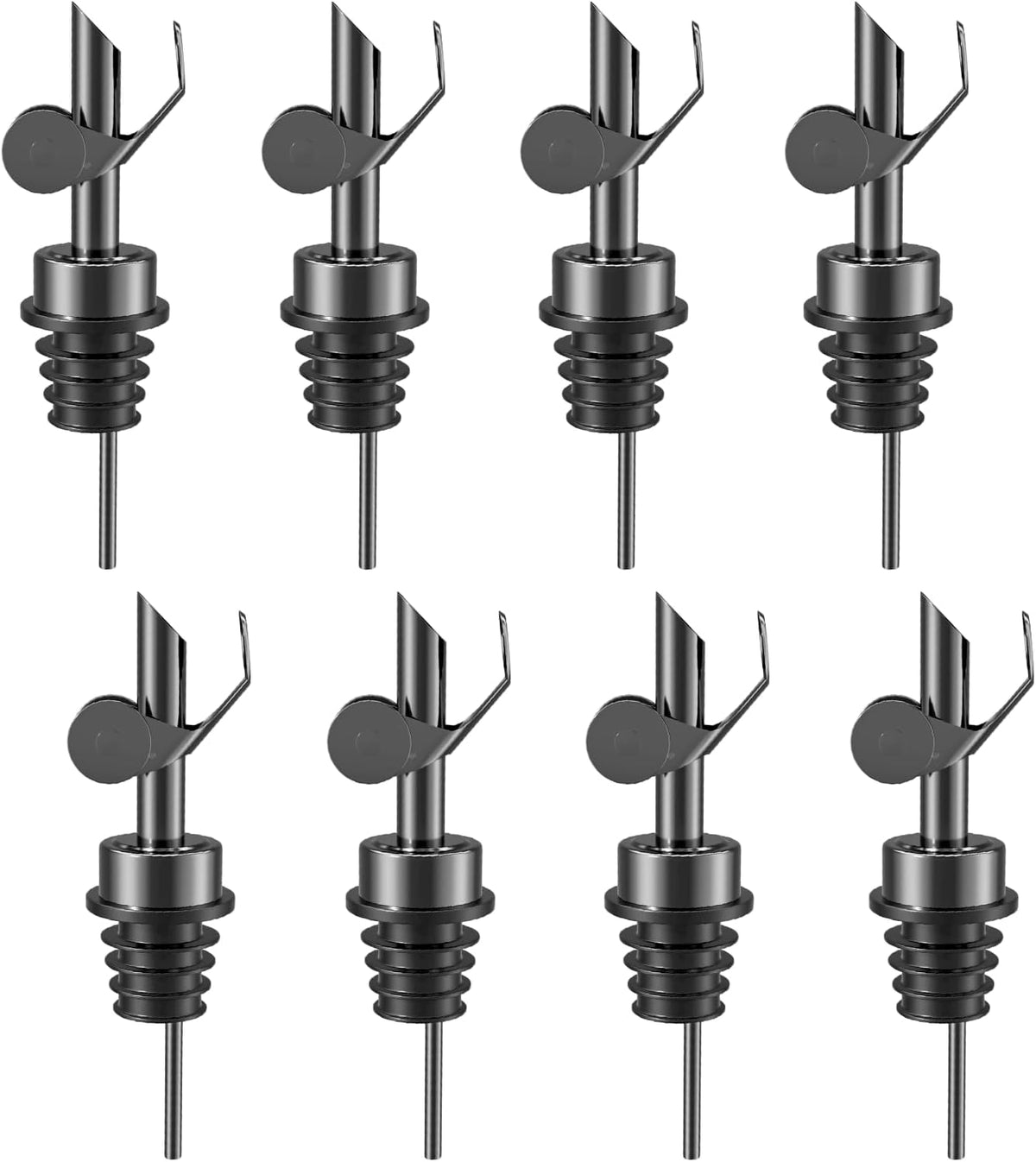 Olive Oil Dispenser Spout, Weighted Liquor Pour Spout, Syrup Dispenser Spout, Stainless Steel Automatic Pour Spouts for Liquor Bottles, Oil Bottles, Vinegar, Syrup and Alcohol 8 Pack Black