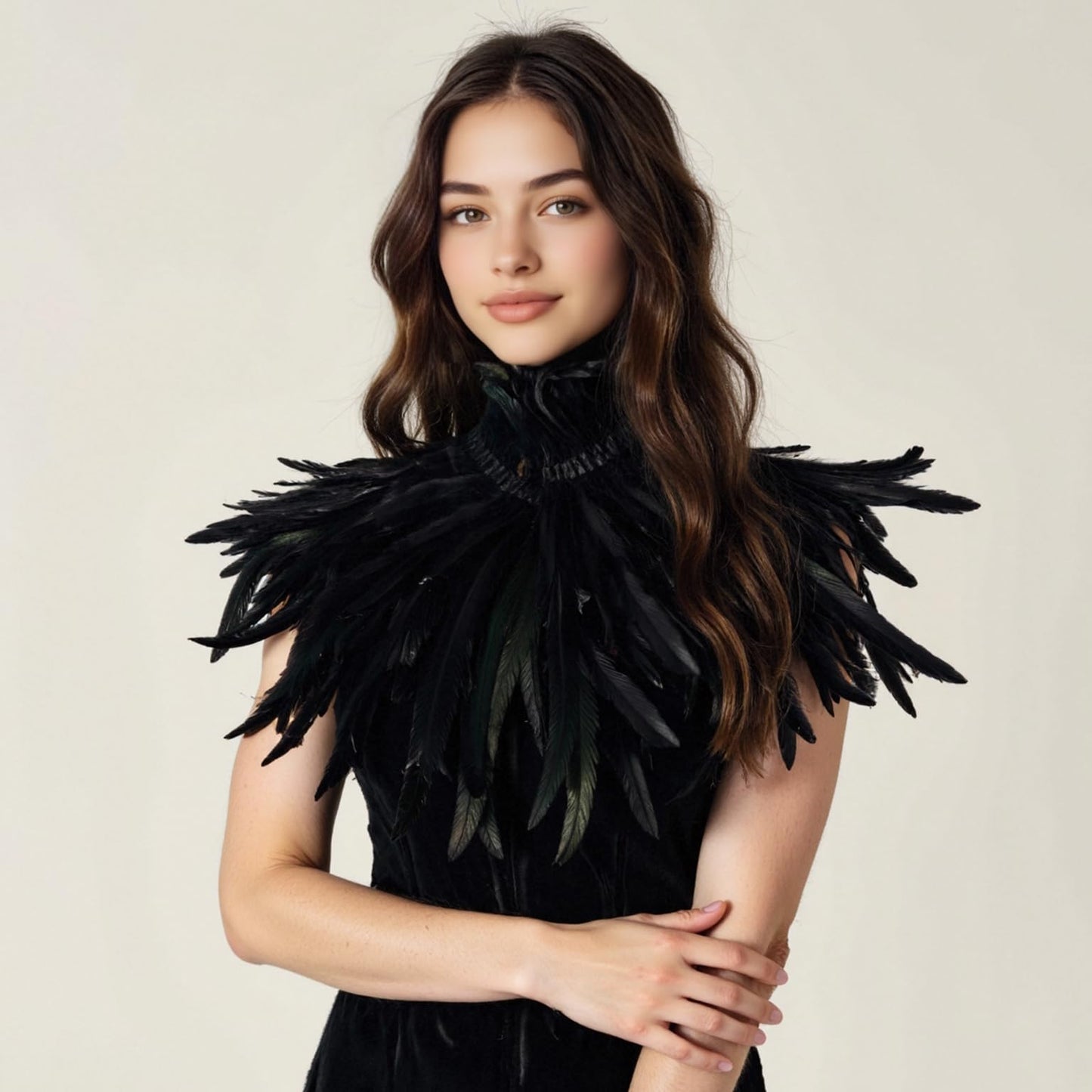 HOMELEX Black Witch Feather Collar Crow Shawl Costume Halloween Swan Wings Accessories Cape for Women