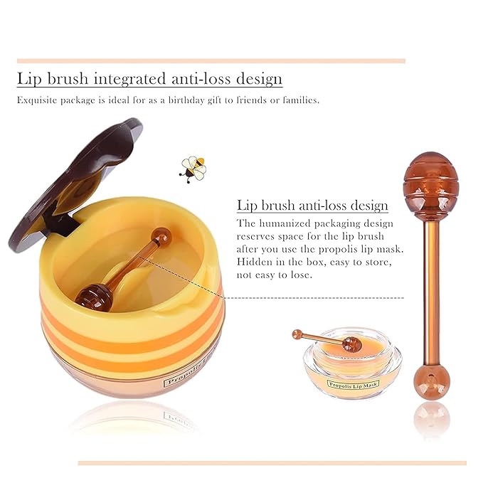 5PCS Bee Lip Balm Honey Pot，Peach&Grape&Aloe&Coconut&Watermelon Lip Mask Overnight Propolis Moisturizing Lip Balm Hydrating Prevention Dry and Crack Lip Scrubs Exfoliator Lip Wrinkle Care