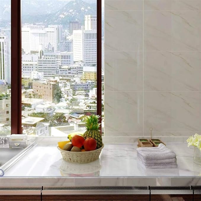 NECAUX Custom 46 x 67 Inch Clear Table Cover Protector, 1.5mm Thick Plastic Waterproof Heavy Duty Desk Pad Mat Non-Slip Tablecloth Protector for Coffee, Dining, Conference Tables