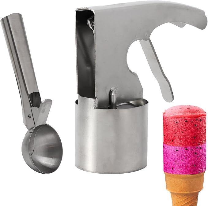 Ice Cream Scoop Set, Stainless Steel Ice Cream Scoop with Trigger Release, Ic-e Crea-m Ball Making Scooper Old Time Cylindrical Scooper for Fruits Mashed Potatoes(COLOR:Silver)