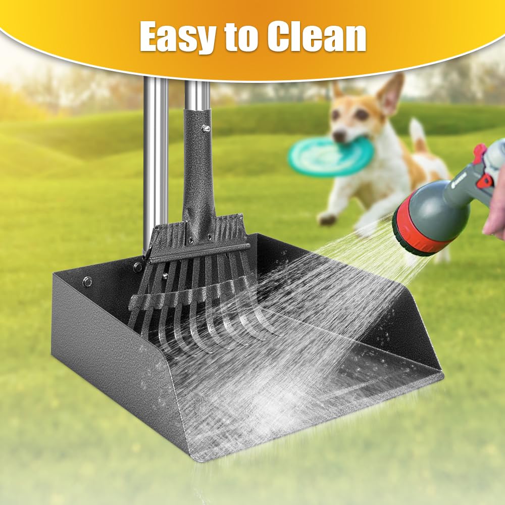 TOOGE Larger Pooper Scooper, Dog Pooper Scooper for Large Medium Small Dogs Heavy Duty Long Handle Metal Tray Rake Shovel Set for Yard Grass