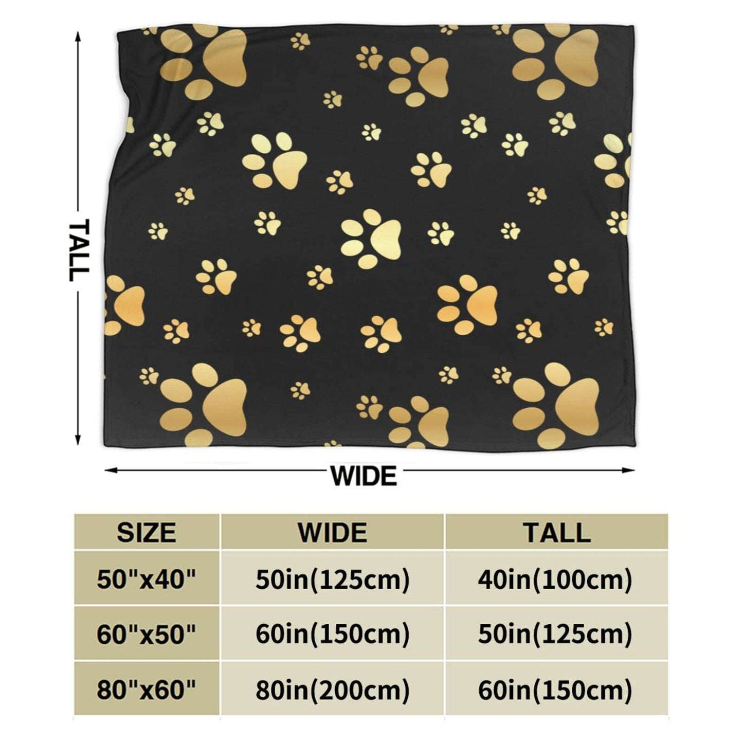 Perinsto Cute Dog Paws Prints Throw Blanket Ultra Soft Warm All Season Golden Animal Footprints Decorative Fleece Blankets for Bed Chair Car Sofa Couch Bedroom 60"X50"