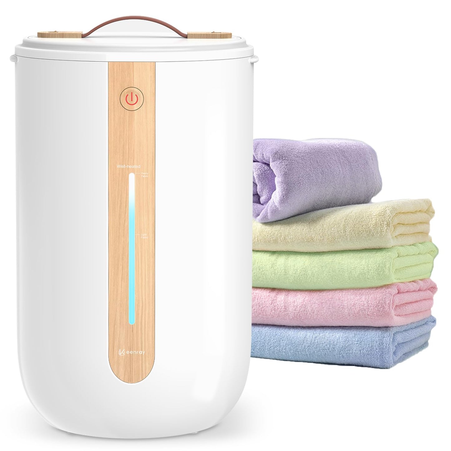 Keenray Towel Warmer for Bathroom, Towel Warmer Bucket with Heating Progress Bar, Fragrant Disc Holder, Leather Handle, Auto Shut-Off Towel Bucket Fits Up to 2 40" x 70" Towels, Bathrobes, Blankets