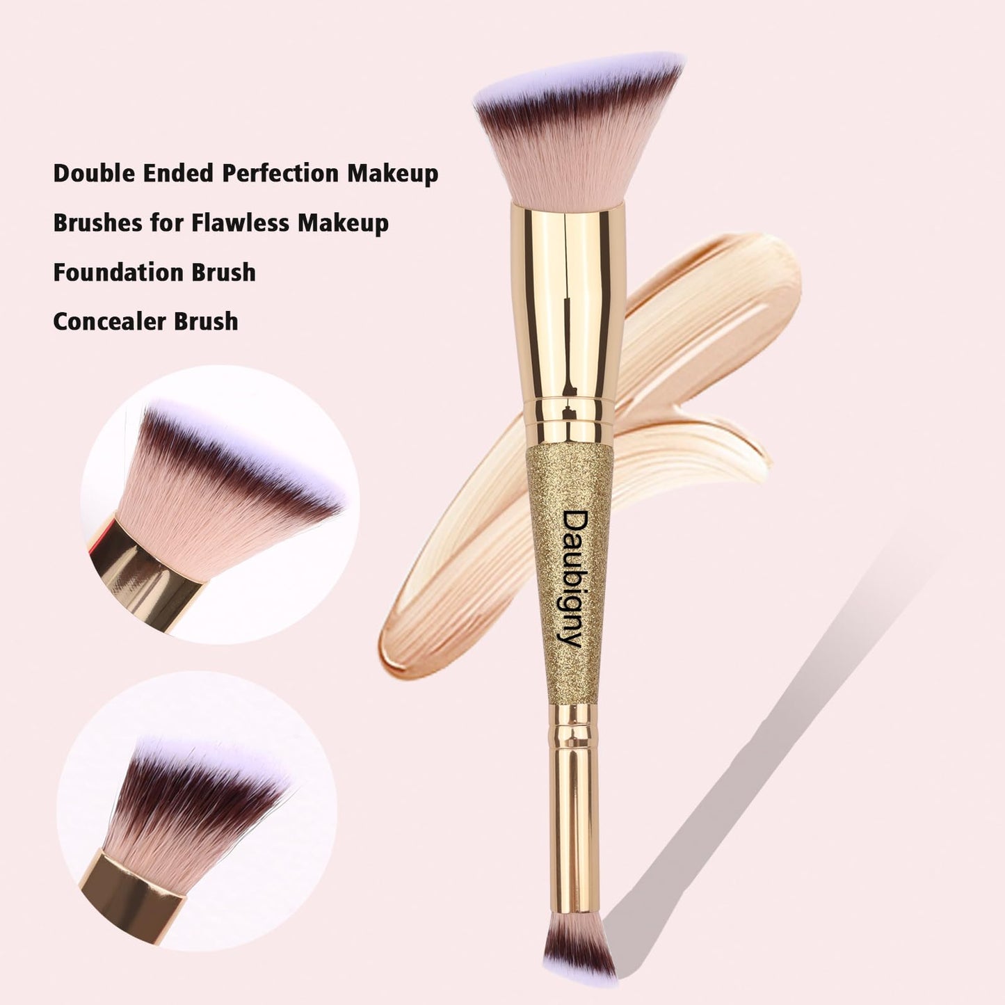 Daubigny Makeup Brushes Angled Dual-ended Foundation Brush Concealer Brush Perfect for Any Look Premium Luxe Hair Rounded Taperd Flawless Brush Ideal for Liquid, Cream, Powder,Blending,