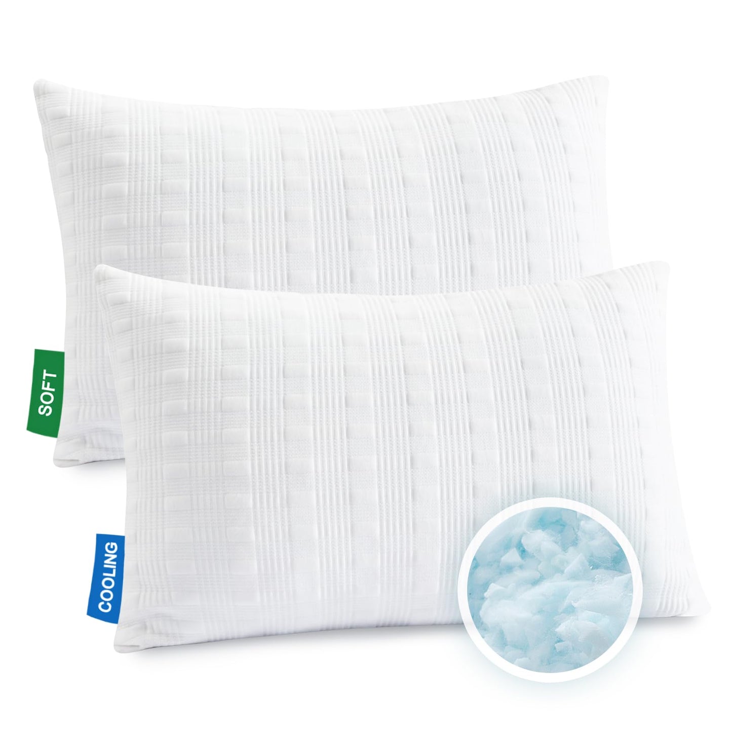 Meoflaw Cooling Pillows for Sleeping Queen Size Set of 2,Shredded Memory Foam Bed Pillow with Pillow Case-Double Sided Material,Adjustable Loft Queen Pillow for Side & Back Sleeper-Medium Firm