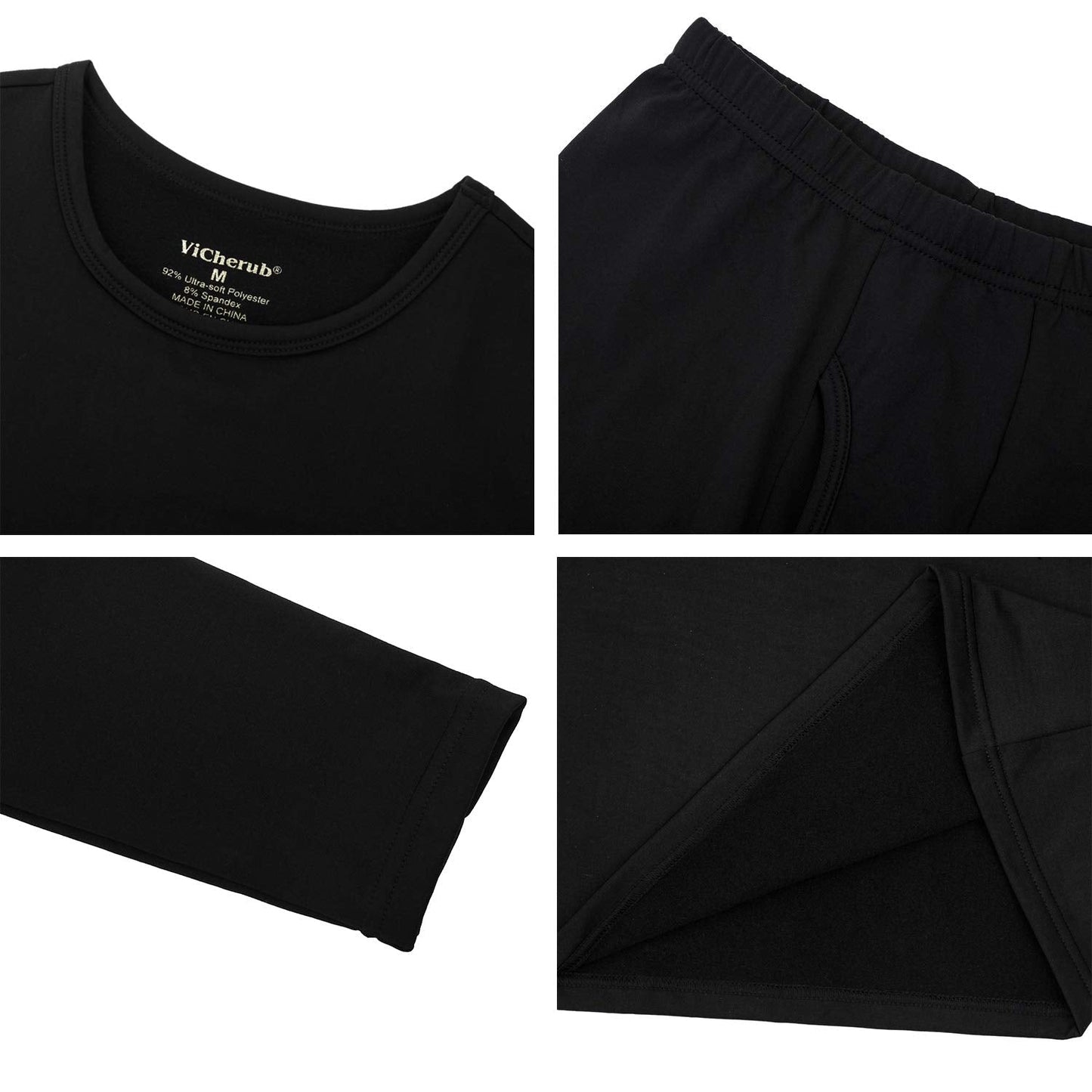 ViCherub Thermal Underwear Set for Boys Long Johns Fleece Lined Kids Base Layer Thermals Sets Boy Black S