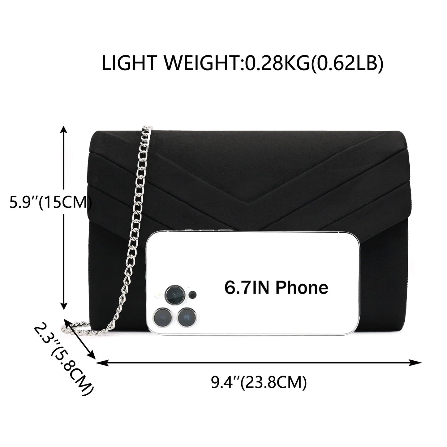 Milisente Clutch Purse for Women, Suede Envelope Evening Purses Crossbody Shoulder Clutch Bag (Black)