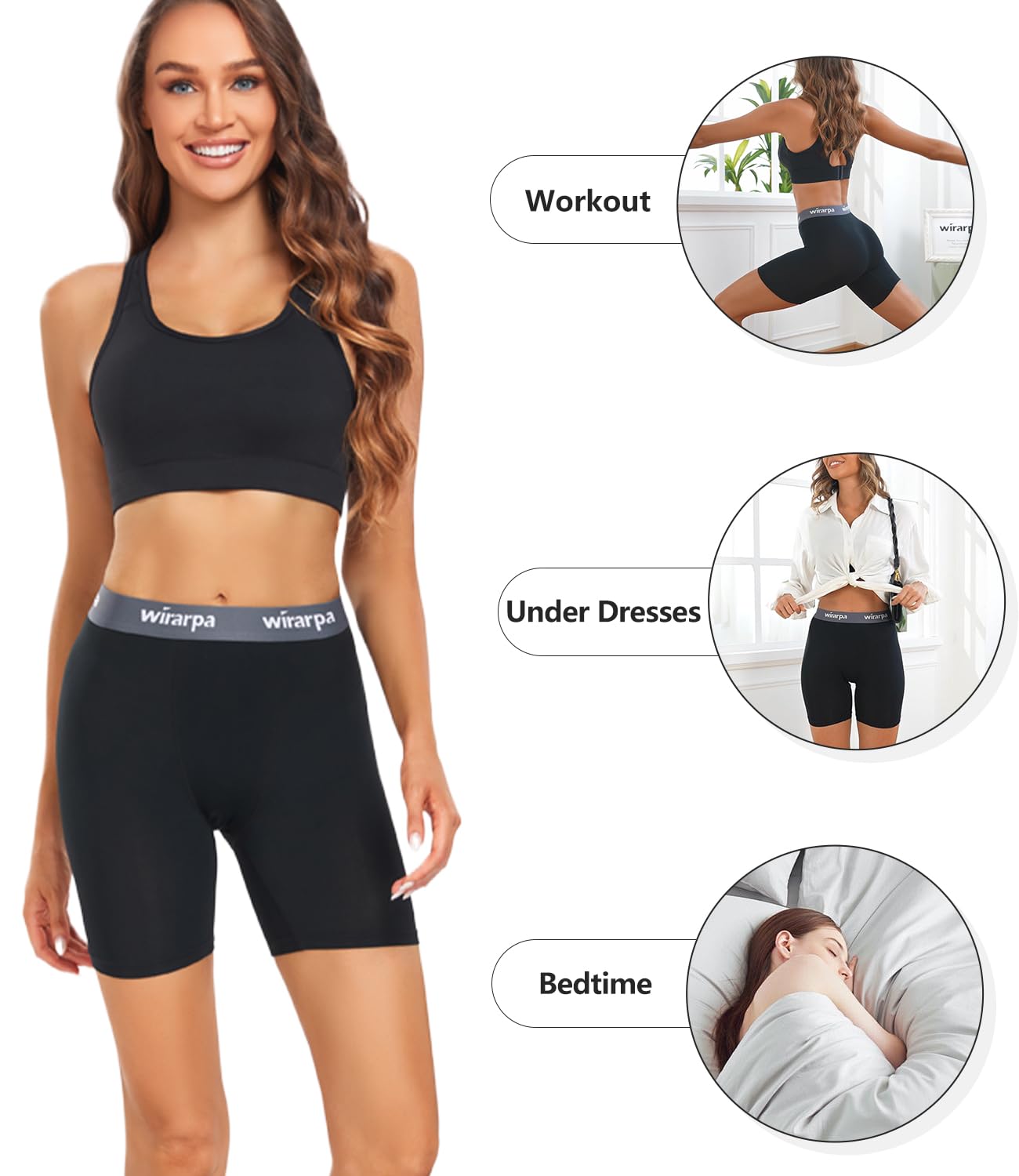 wirarpa Women's Underwear Modal Boxer Briefs Anti Chafing Boyshorts Panties with Crotch Black Small