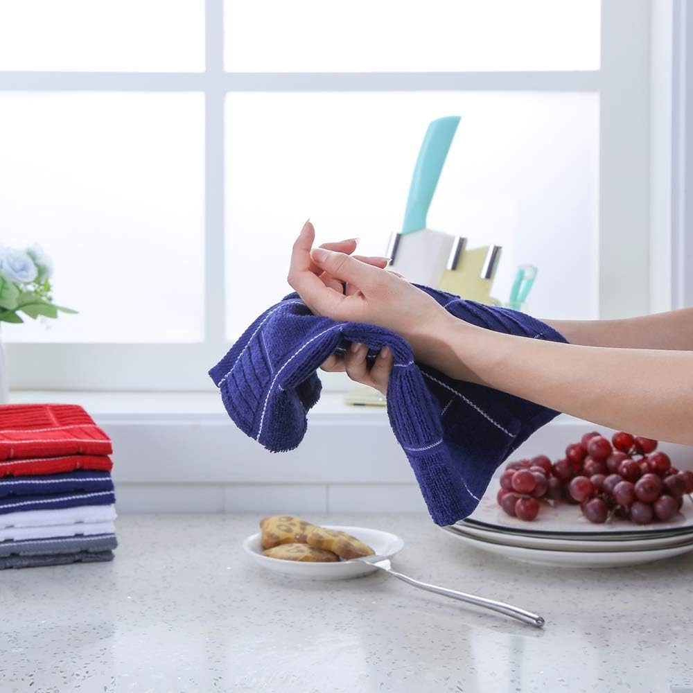 Glynniss Dish Cloths for Kitchen Washing Dishes, Super Absorbent Dish Rags, Cotton Terry Cleaning Cloths Pack of 8 (Geen, 12x12 inches)