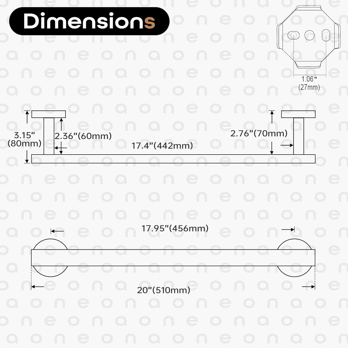 20 Inch Bathroom Towel Bar Bath Towel Rack Kitchen Towel Holder Towel Shelf Wall Mounted SUS304 Stainless Steel 2 Pack Matte Black AN4001MB-L20-P2