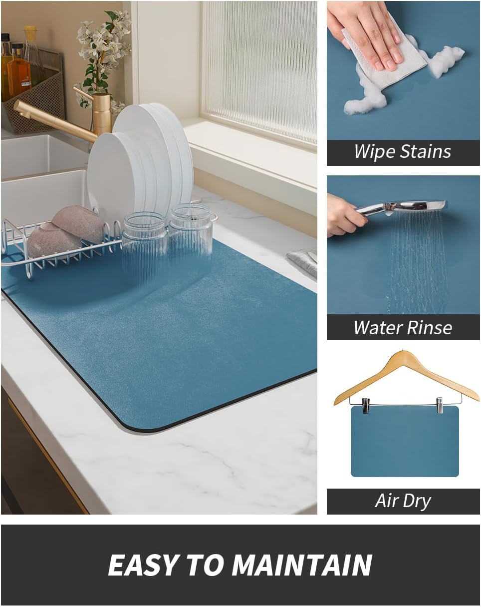 AMOAMI Coffee Mat - Hide Stain Rubber Backed Absorbent Dish Drying Mat for Kitchen Counter - Bar Accessories Fit Under Coffee Maker, Machine, Pot, Espresso Machine, Dish Rack