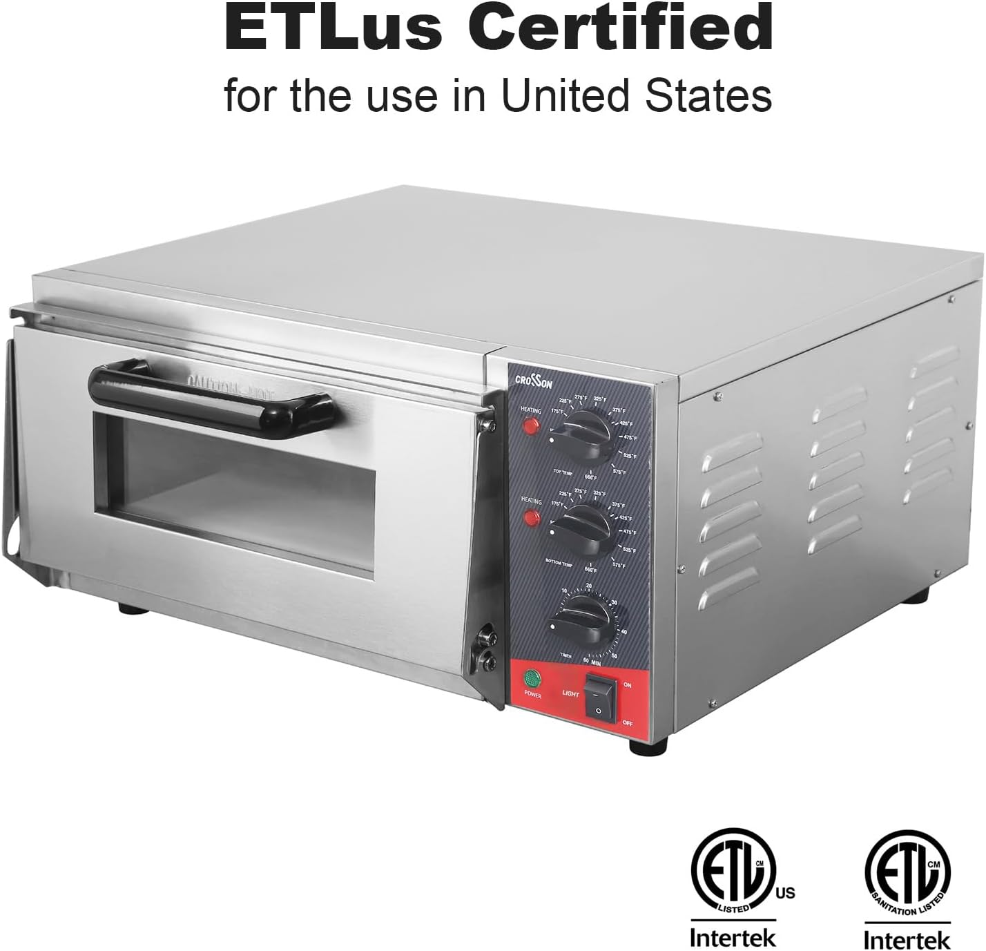 CROSSON ETL listed Commercial 16 inch Countertop Electric Pizza Oven with pizza stone, Multipurpose Indoor Pizza oven for Restaurant use,120V/1800W