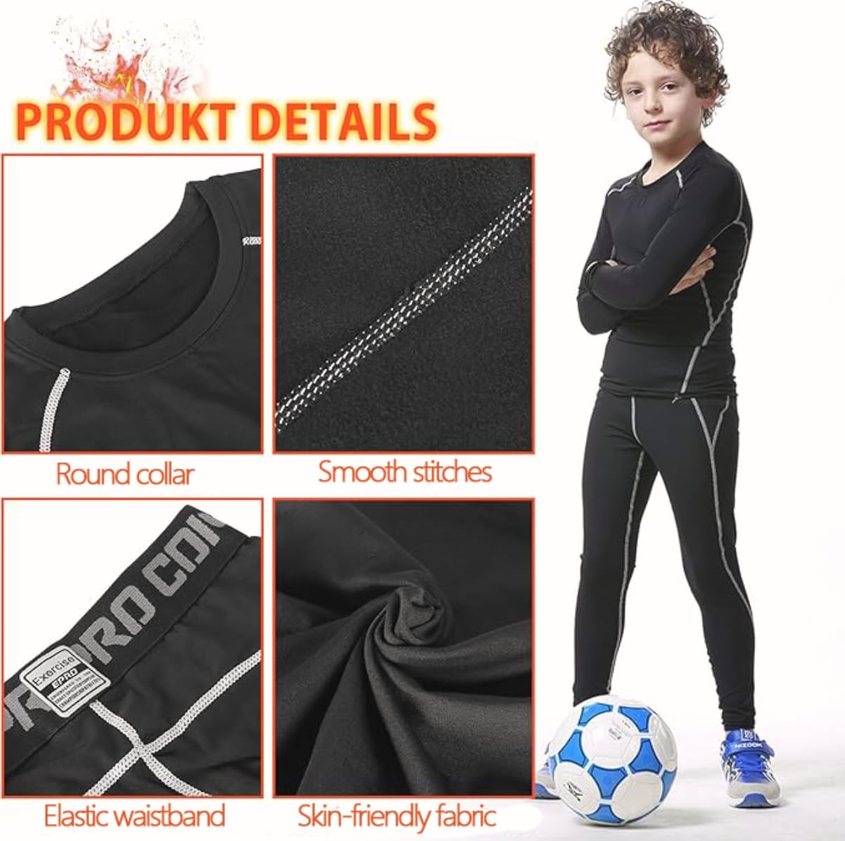 Muzikin Youth Kids'Thermal Underwear Set, Fleece-Lined Compression Shirt & Leggings, Kids Base Layer for Cold Weather Comfort, Moisture-Wicking Base Layer for Sport, Breathable Warm Thermals (30)