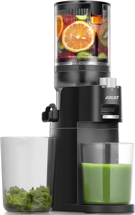 Juilist Cold Press Juicer, High Yield, Quiet Masticating Slow Juicer, Nutrient Preservation, Easy to Clean, Space Saving, Whole Fruit Vegetable Juicer for Home Use, BPA Free (Black)