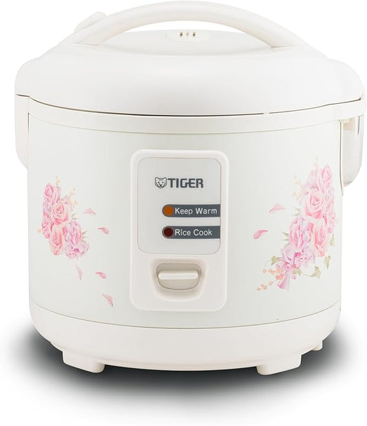 Tiger JAZ-A10U-LF 5.5 Cup Capacity White Rice Cooker with Non-Stick Inner Pot, Retractable Power Cord, and Keep Warm up to 12 hours (Flower)