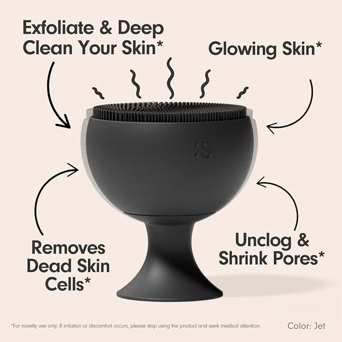 Sxnse Palm Silicone Face Scrubber – Compact Electric Facial Cleansing Brush for Acne, Pores & Makeup – Waterproof Face Exfoliator with 3 Speeds – Rechargeable Skincare Tool for Sensitive Skin (Jet)