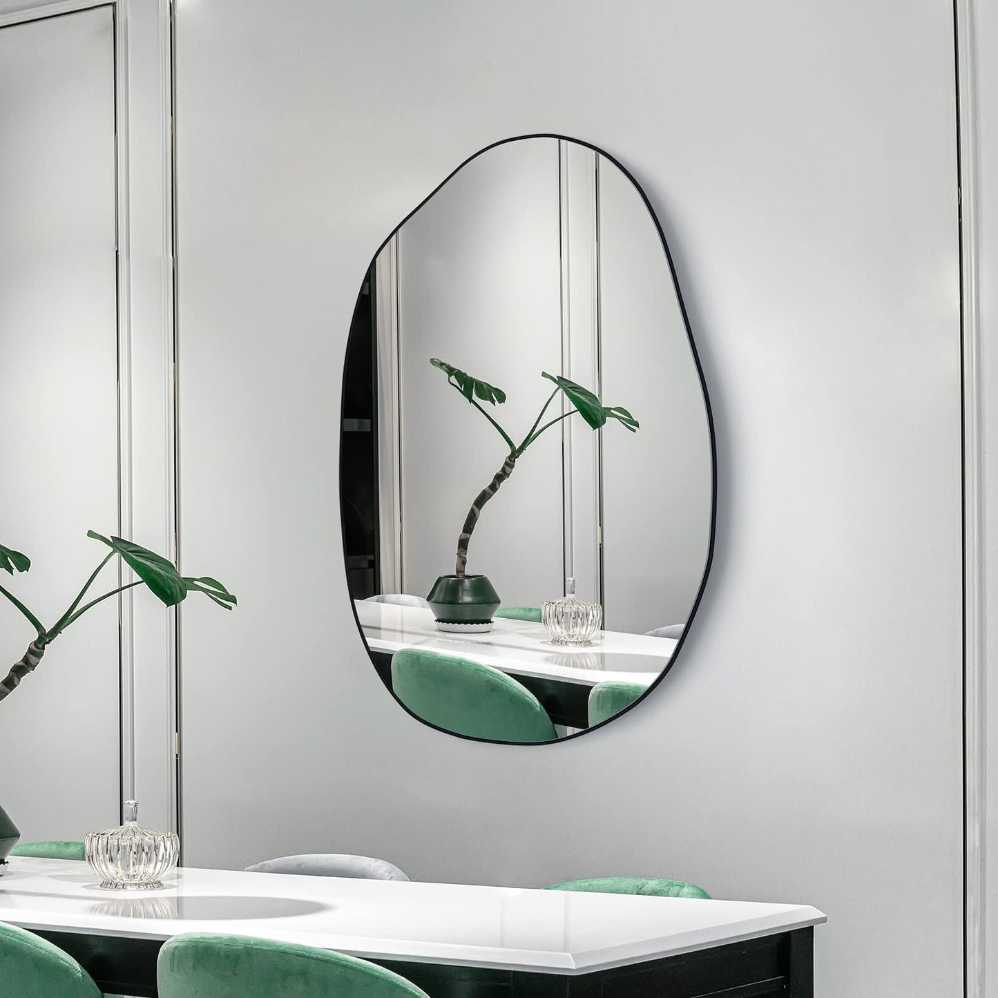 RACHMADES 33.5×20.5 inches Irregular Wall , Asymmetrical , Large Vanity Mirror for Wall Decoration, Modern Wood Framed for Living Room Bedroom Bathroom Entryway Mirror