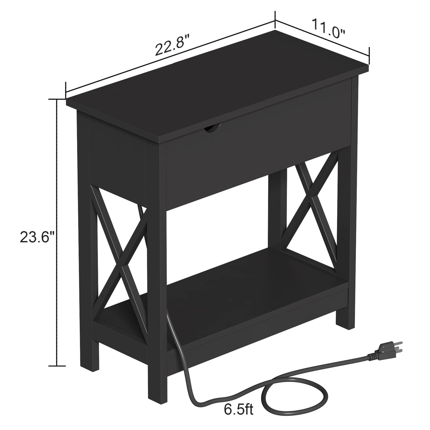 ChooChoo End Table with Charging Station, Narrow Flip Top Side Table with USB Ports & Power Outlets for Small Spaces, Bedside Table with Storage for Living Room, Bedroom, Black