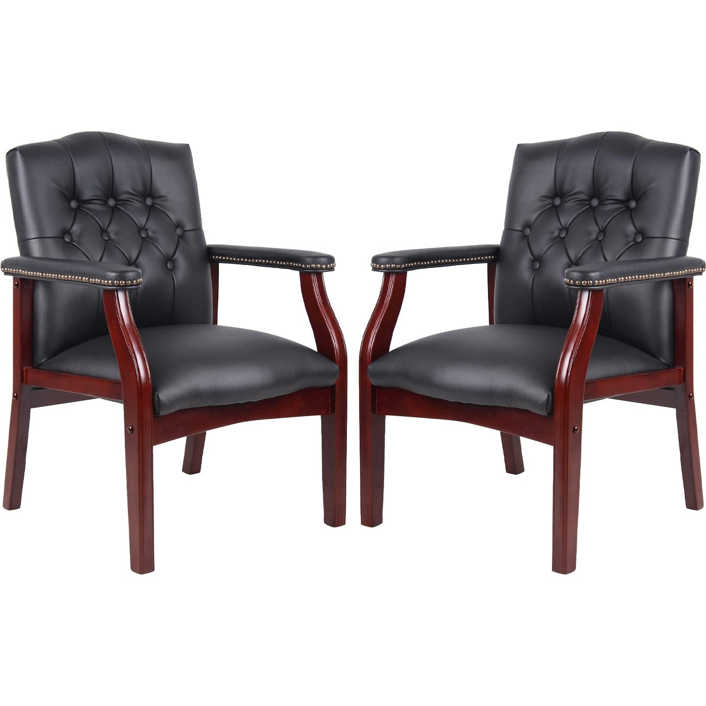 Black Leather Office Chairs Set of 2 -Ergonomic Executive Guest Chairs for Reception, Multi-Scene Use (Waiting Room, Meeting, Conference, Lobby, Conference, Church) High Back No Wheels with Arm Design