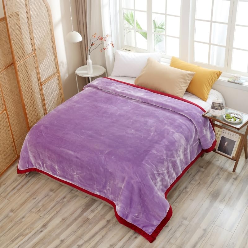 Hiyoko 11.5lbs Heavy 2Ply Embossed Blanket Reversible - Thick Warm Korean Mink No-Lints, Valentine’s San Marcos Fleece Blanket, Mexican Blankets for Adults 85" x 95" Burgundy/Lavender