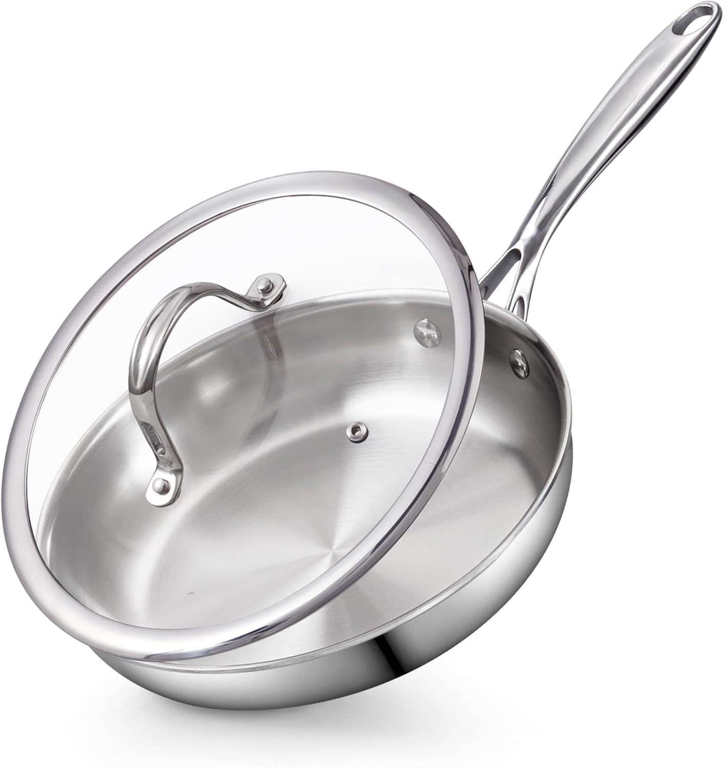 Cooks Standard Stainless Steel Frying Pan with Lid, 10-Inch Multi-Ply Clad Wok Stir Fry Pan, Kitchen Skillet, Silver