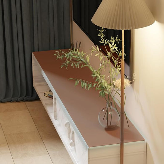 Leather Table Cover,1.8mm Thick,12x90 Inch Table Protector,Glass Table Protector,Table Sticker Cover,Desk Covers On Top of Desks.(Brown+Gray,12x90)