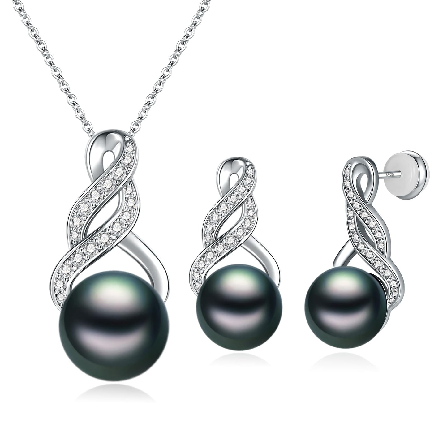 LOIPURI Pearl Necklace and Earring Set for Women - 925 Sterling Silver Pearl Jewelry Set Rhodium/Gold Plated Anniversary Birthday Gifts for Her Packaged in Preserved Rose Box