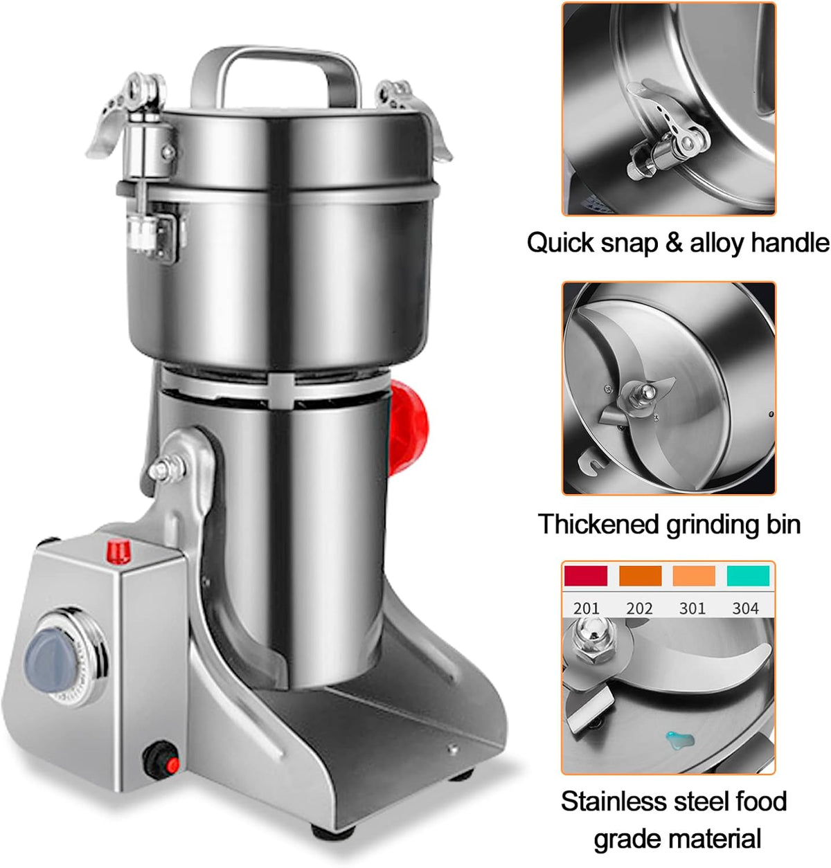 Electric Grain Grinder 800g,Swing Type Grain Mill Grinder 3000W,110V Stainless Steel High-speed Spice Herb Grinder Superfine Machine Dry Cereals Pulverizer Swing Type