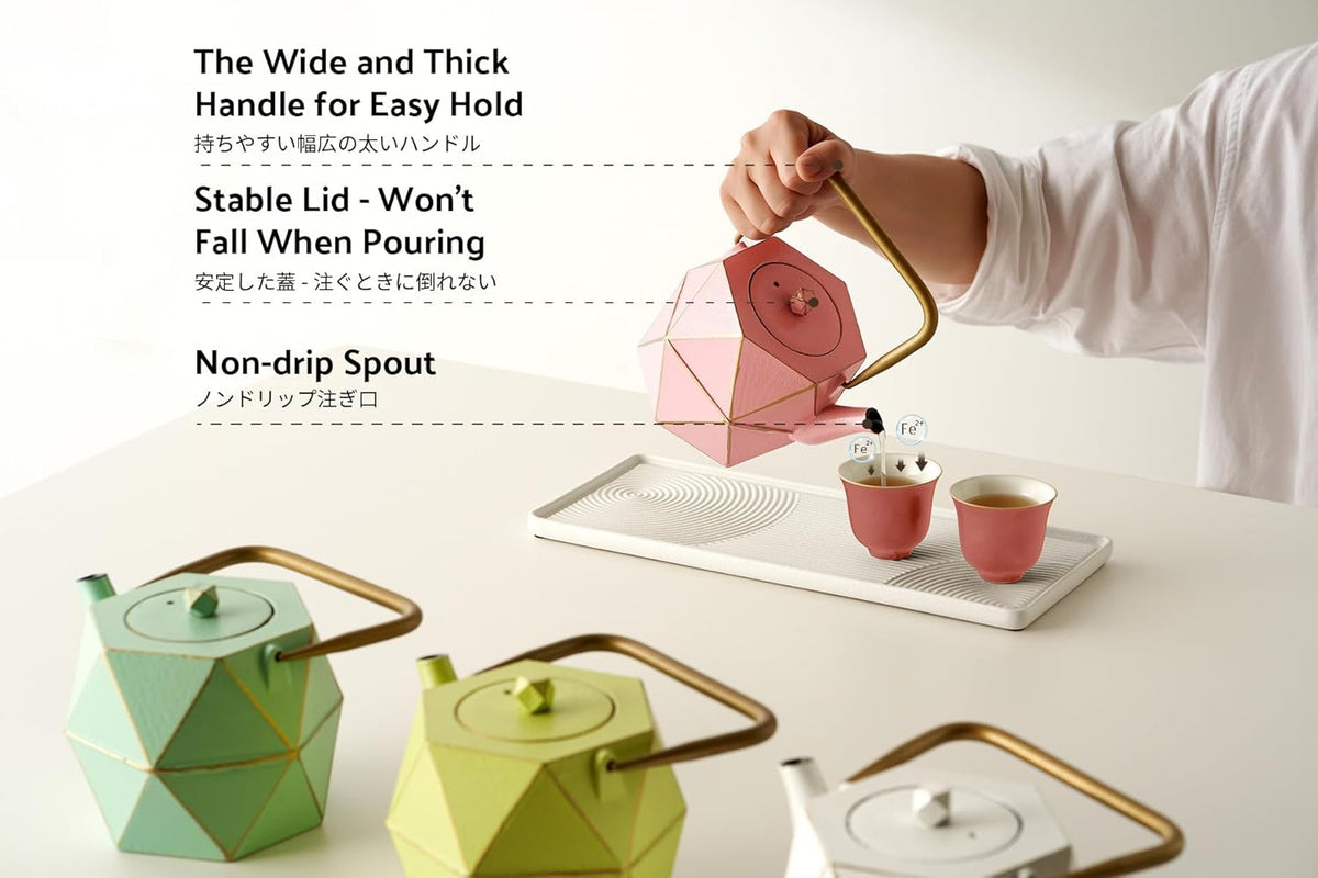Toptier Cast Iron Teapot, Stovetop Safe Japanese Cast Iron Tea Kettle, Diamond Design Tea Pot with Removable Infuser for Loose Tea, 40 Ounce (1200 ml), Pink