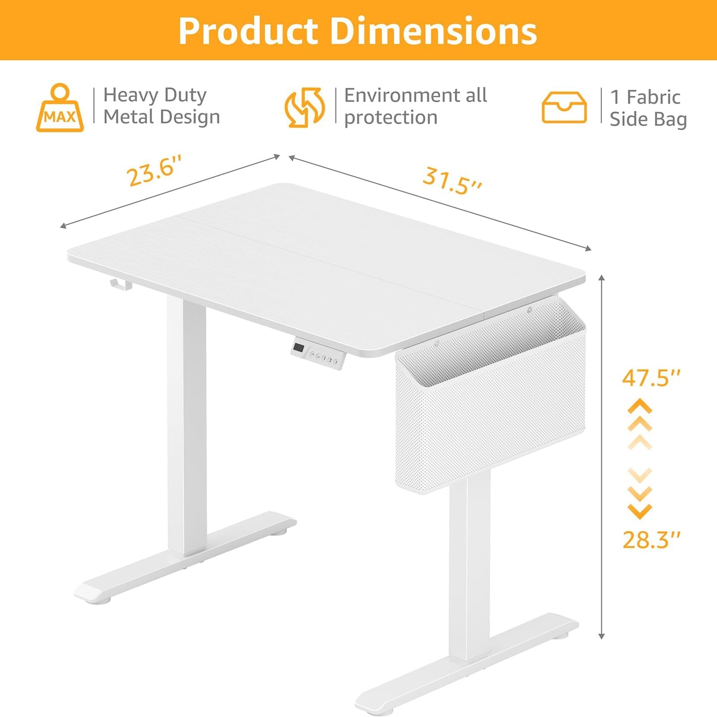 White Small Electric Standing Desk - 32 Inch Narrow Adjustable Height Stand up Desk for Writing Study Work, Mini Sit to Stand Desks Workstation for Small Space Adult Boys Girls Bedroom Home Office