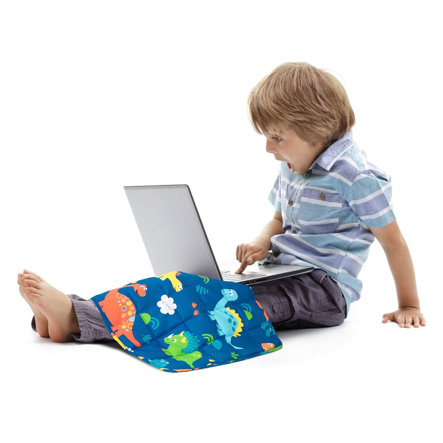 Sivio Weighted Lap Pad 2lbs, Cotton Weighted Blanket Sensory Weighted Lap Blanket Indoor Outdoor, 19 x 21 Inch, Blue Dinosaur
