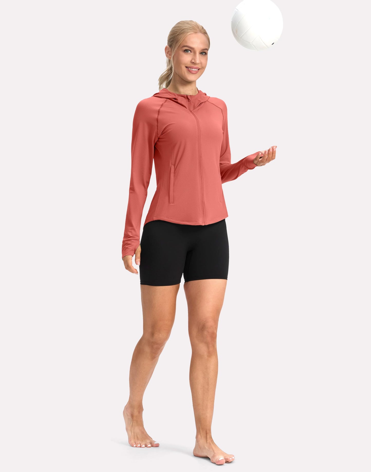G Gradual Women's UPF 50+ Sun Protection Hoodie Jacket Lightweight Zip Up Jackets Long Sleeve Shirts for Women Hiking Outdoor(Coral,XL)