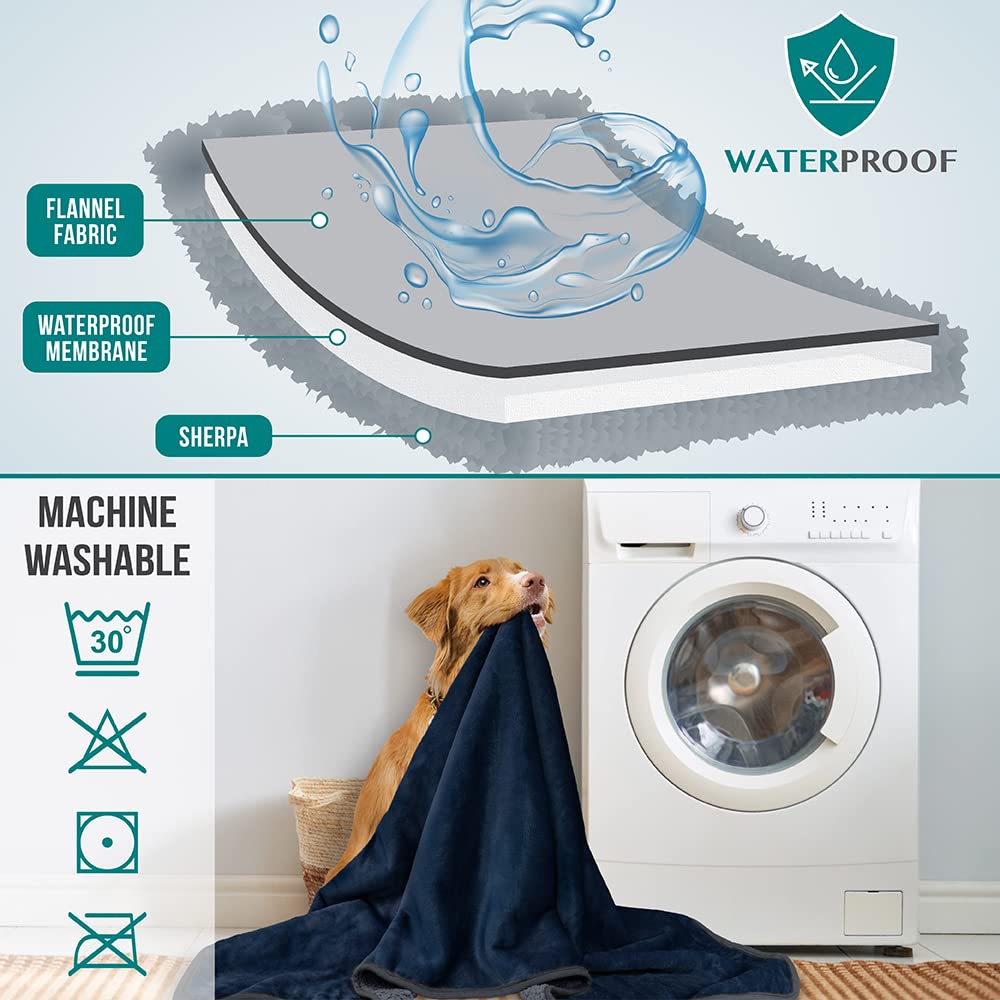 PetAmi Waterproof Dog Blanket for Medium Large Dogs, Pee Proof for Couch Bed, Reversible, Soft Fleece, Washable, 40x60 Navy/Gray