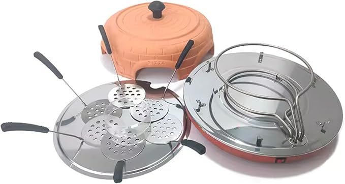 Electric Pizza Oven Family Sharing Pizza Maker with Terracotta Cover, Mini Smokeless Pizza Bake Oven for Pizza Party Home Party (6 PERSON)