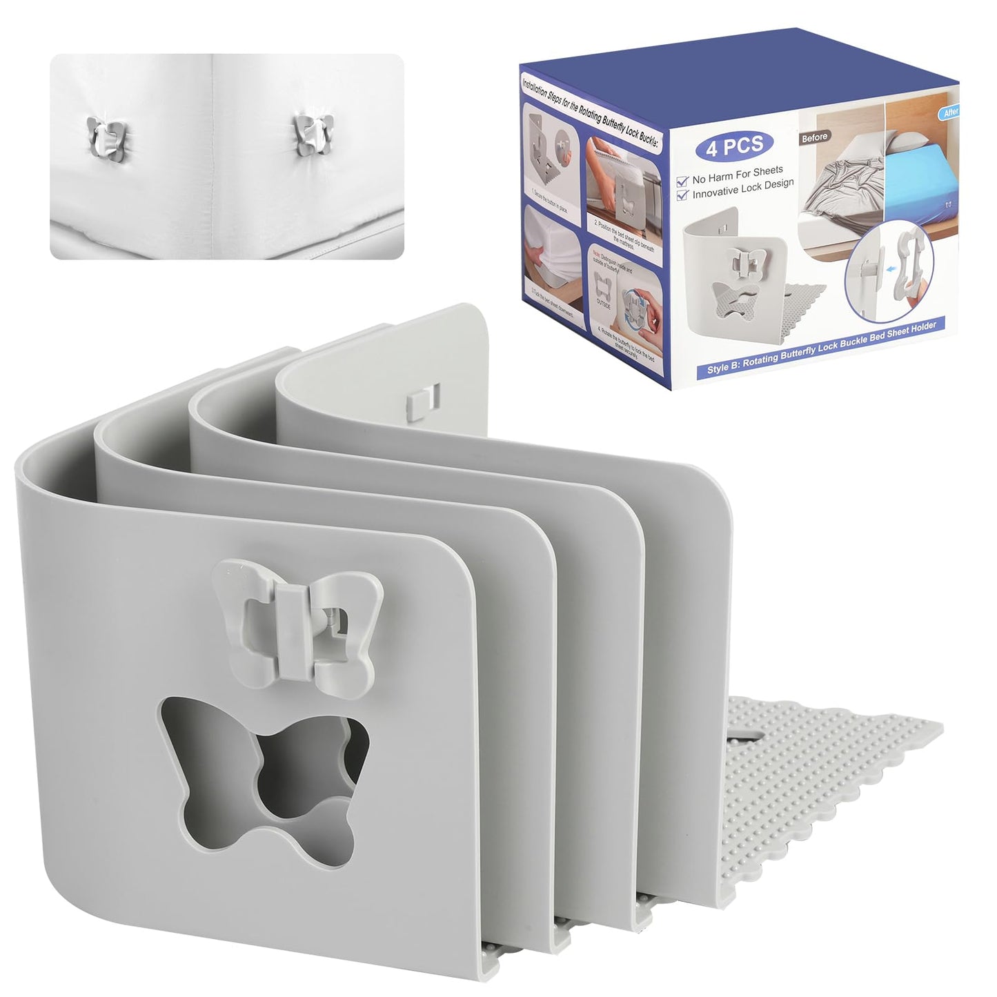 ZGHNCFTX Fitted Bed Sheet Holders For Corners Keep Sheets Firm & Tight, Lock Mattress Sheet Holder Strap, Bed Sheet Clips/Straps Fasteners For All Sheet Size