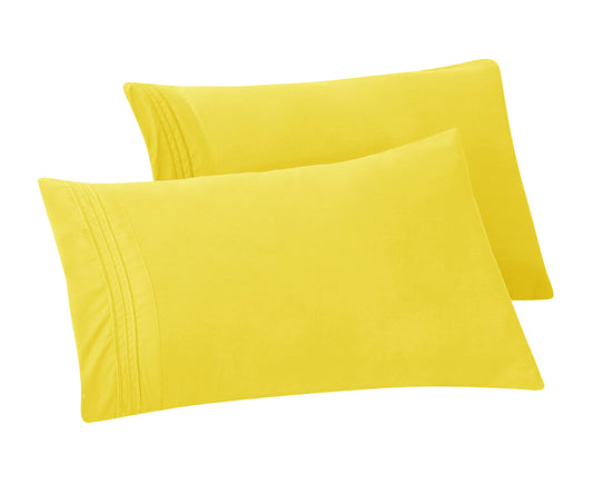 Elegant Comfort Solid Pillowcases 1500 Premium Hotel Quality Microfiber - Smooth Weave, Wrinkle and Stain Resistant, Easy Slip-On, 2-Piece Set, Standard/Queen Pillowcase, Yellow