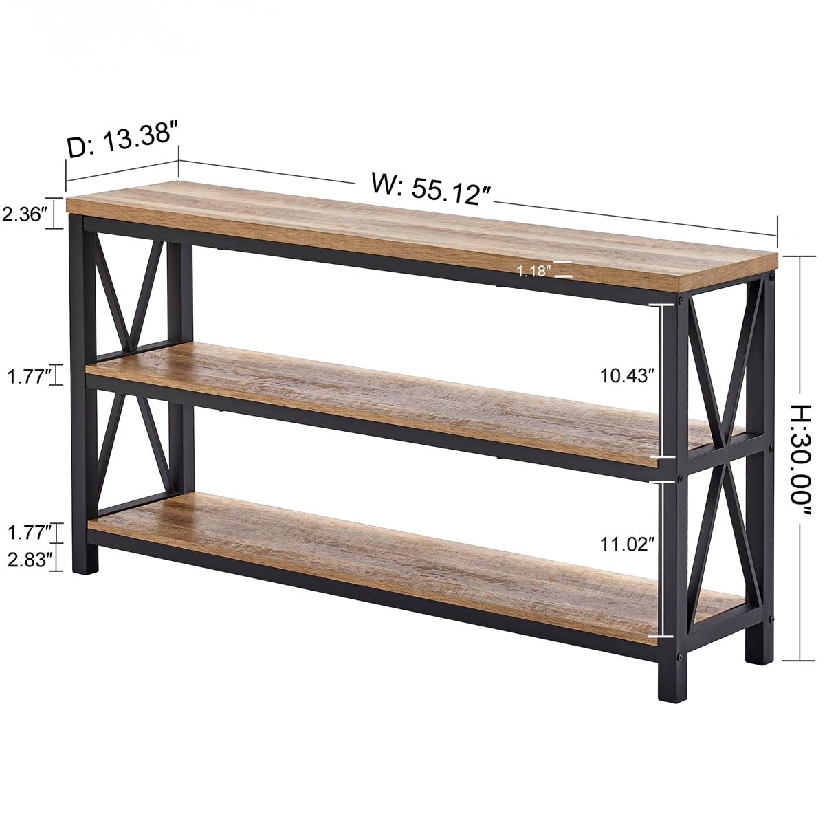 FATORRI Industrial Console Table for Entryway, Wood Sofa Table, Rustic Hallway Tables with 3-Tier Shelves for Living Room (55 Inch, Rustic Oak)