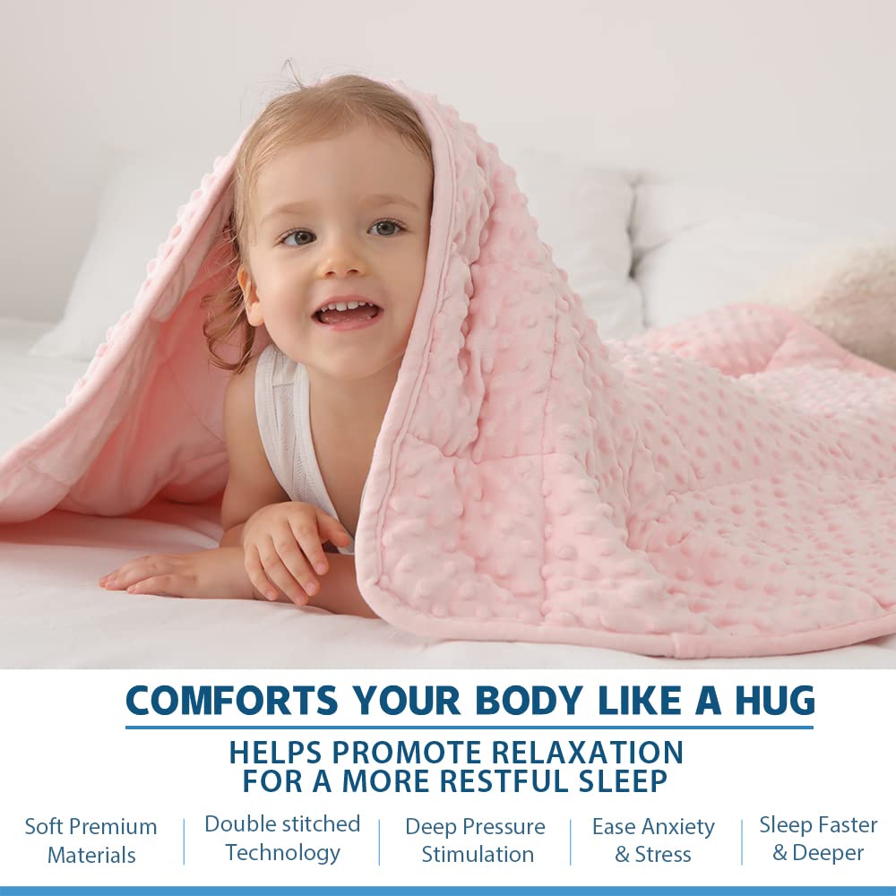 Huloo Sleep Kids Weighted Blanket Twin 7lbs (41"×60",Pink) Breathable Soft Minky Weighted Throw Blanket for All Season,Heavy Blanket with Premium Glass Beads