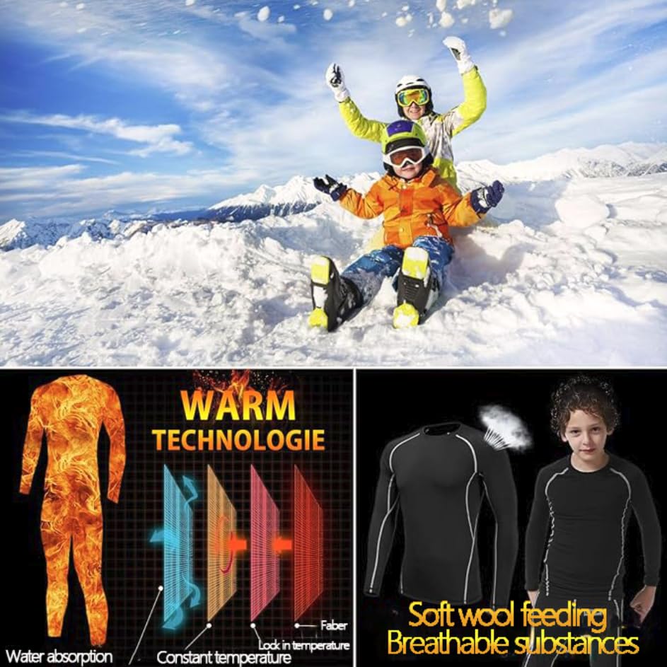 Muzikin Youth Kids'Thermal Underwear Set, Fleece-Lined Compression Shirt & Leggings, Kids Base Layer for Cold Weather Comfort, Moisture-Wicking Base Layer for Sport, Breathable Warm Thermals (30)