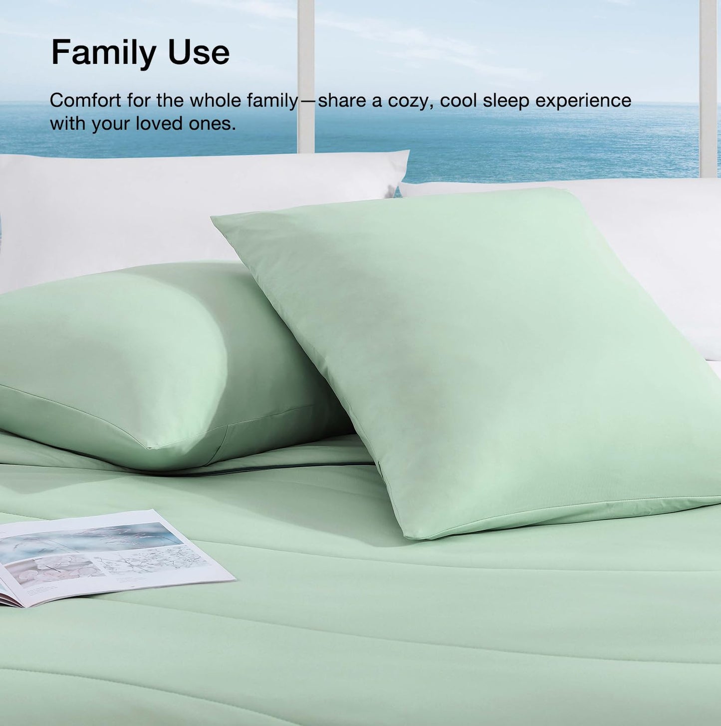 Monbix ChillChilla Cooling Comforter Queen Size-3 Pieces Cooling Blankets for Hot Sleepers and Night Sweats, Double-Sided Summer Queen Comforter Set, Breathable Lightweight Blanket Grey Green
